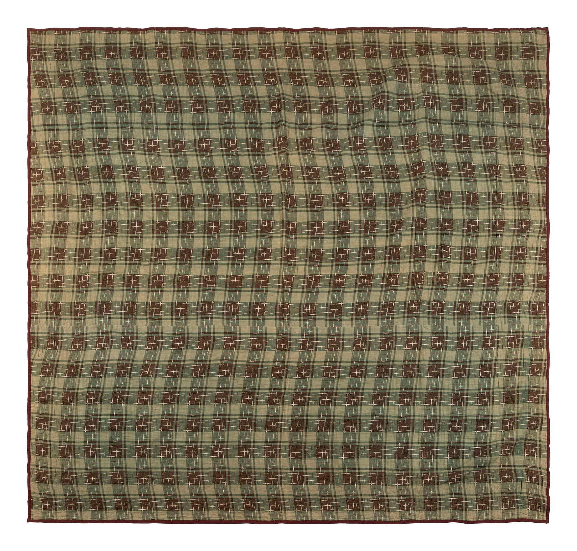 An Amish Wool 'Log Cabin -Barn Raising' Pattern Quilt
