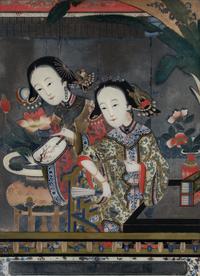 A Pair of Chinese Reverse Painted Mirror Panels