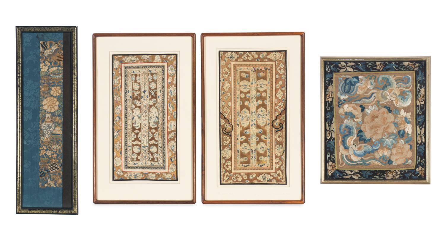 A Group of Chinese Embroidered Silk Panels
