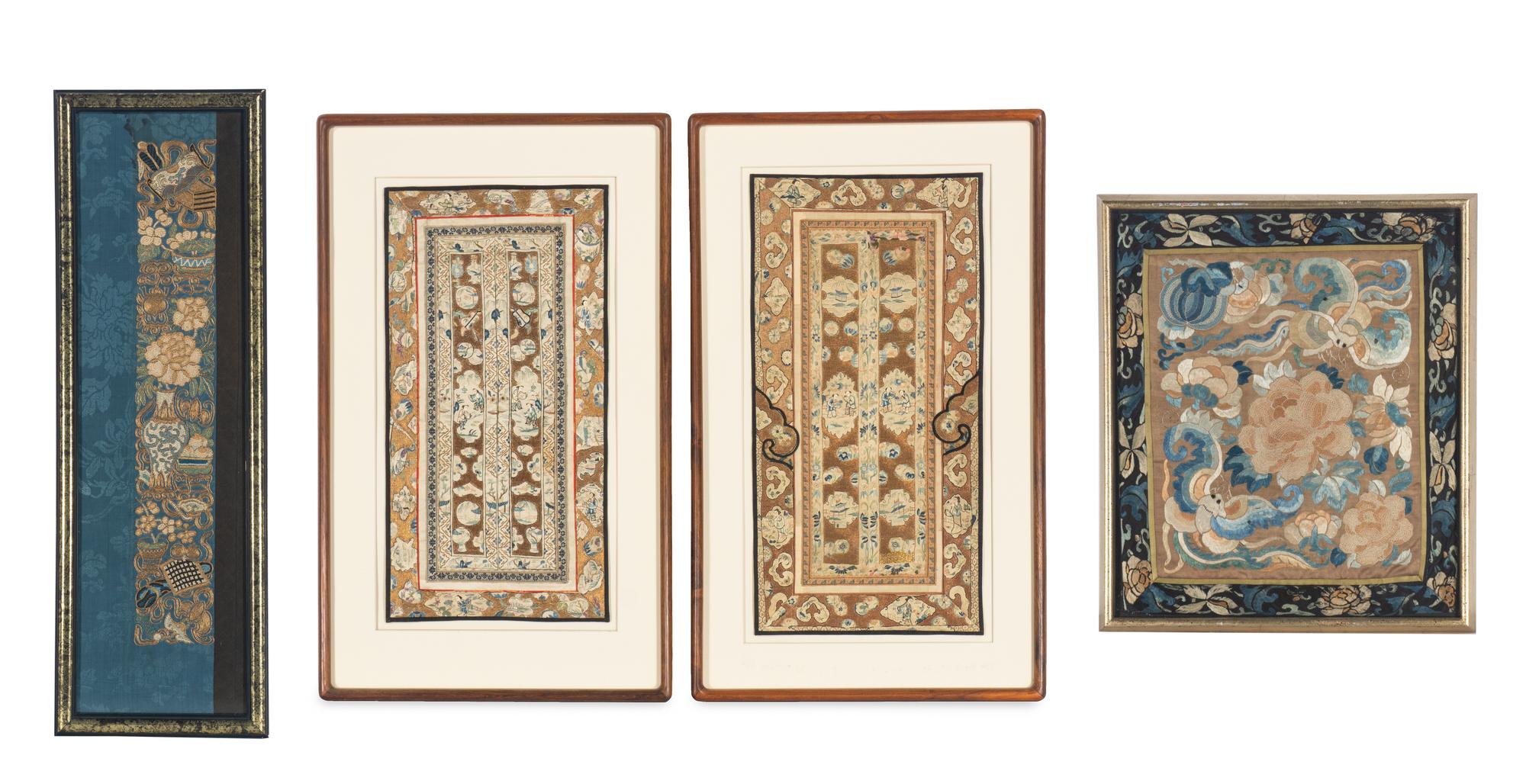A Group of Chinese Embroidered Silk Panels