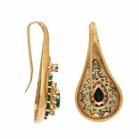 Emerald, Diamond, and Yellow Gold Earrings