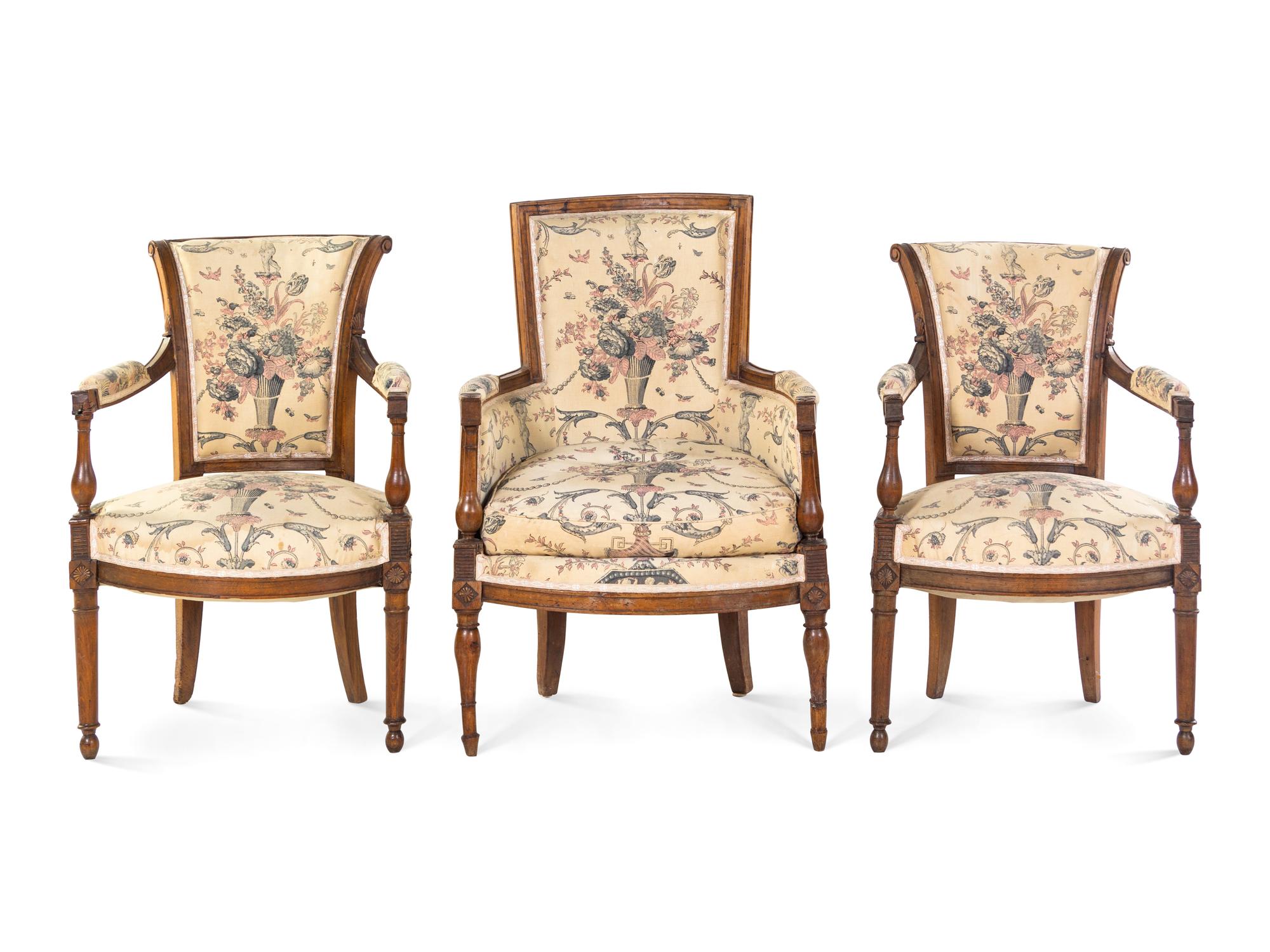 Three Directoire Fruitwood Chairs