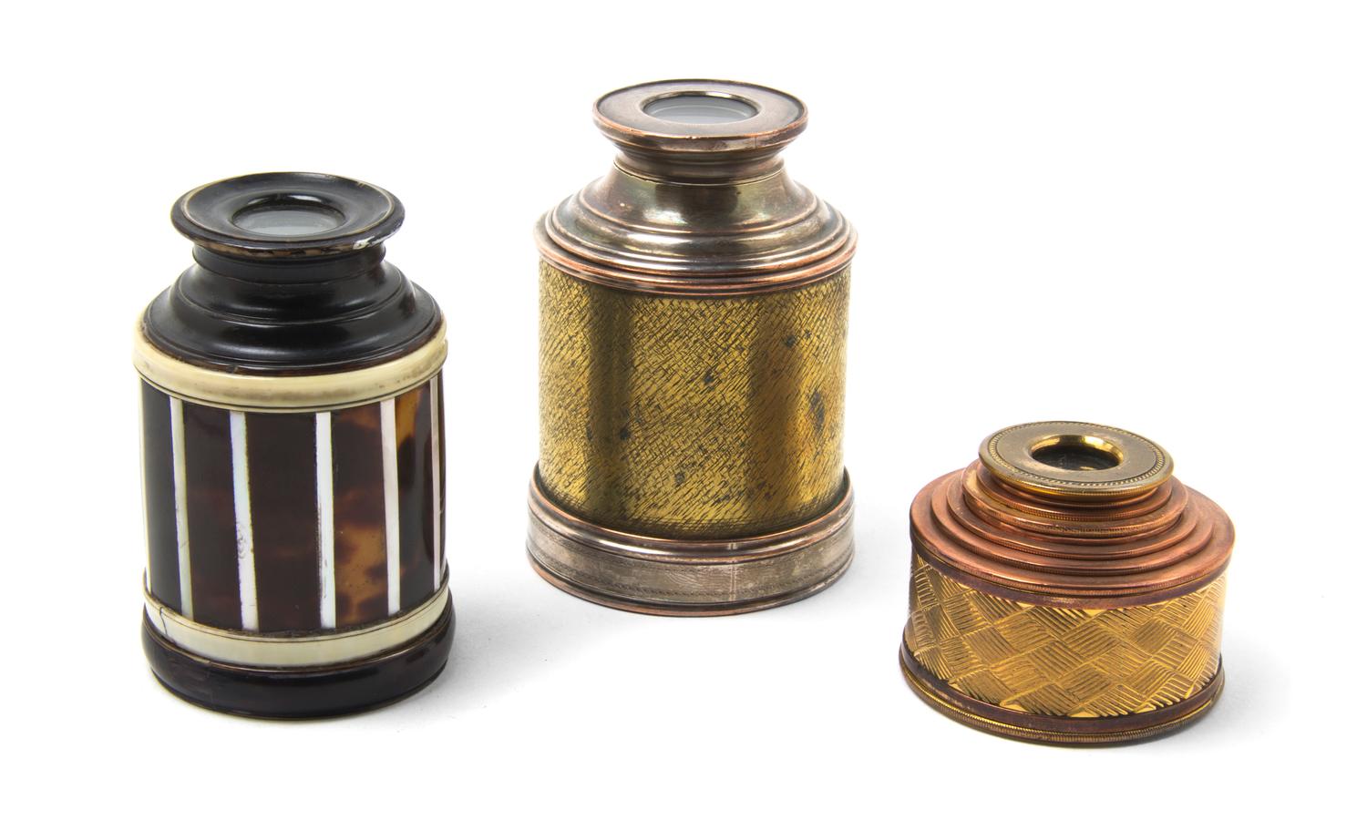 Three Monoculars, Height of tallest (open) 3 7/8 inches.