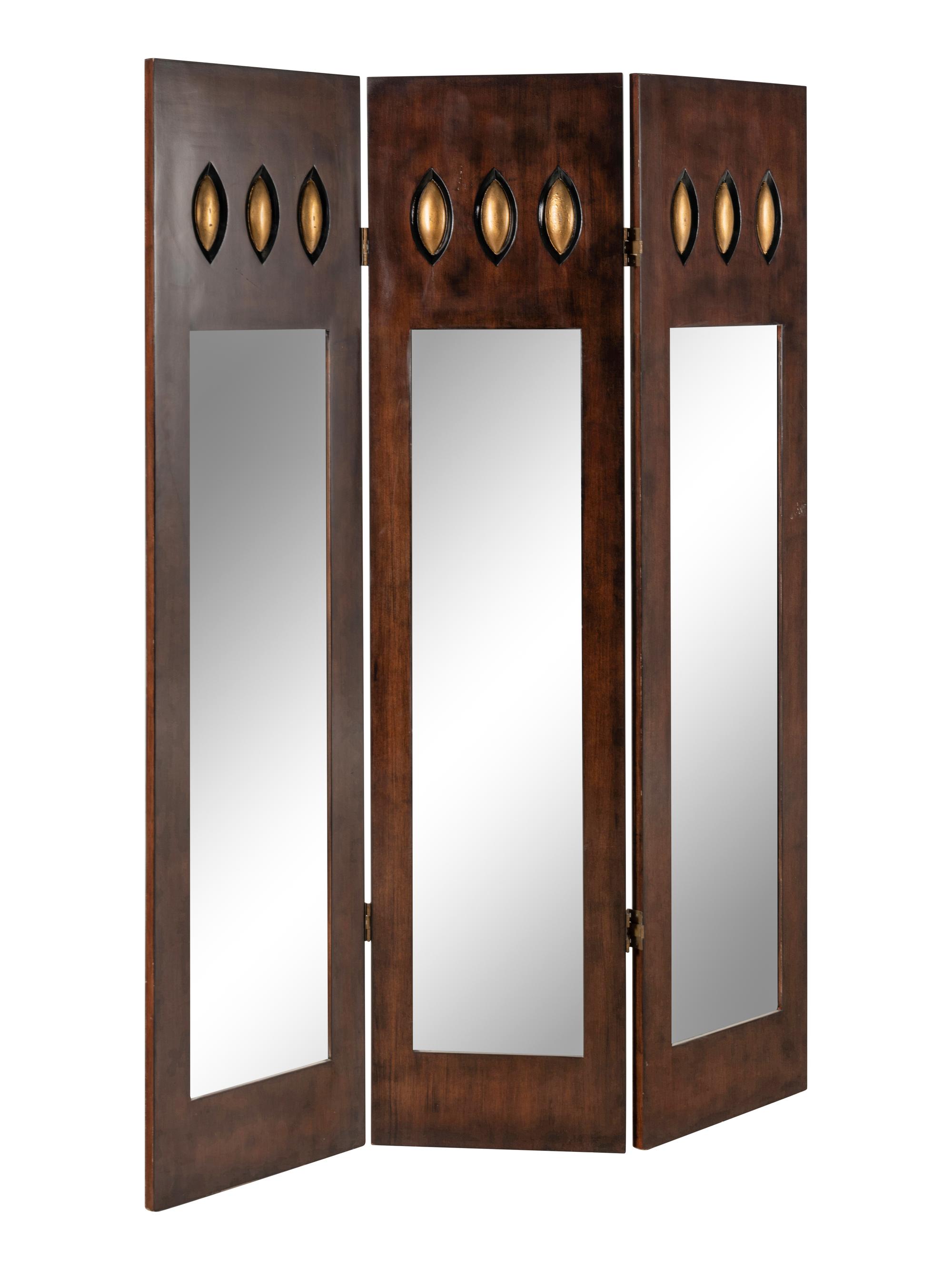 A Parcel-Gilt and Mirrored Three Panel Floor Screen