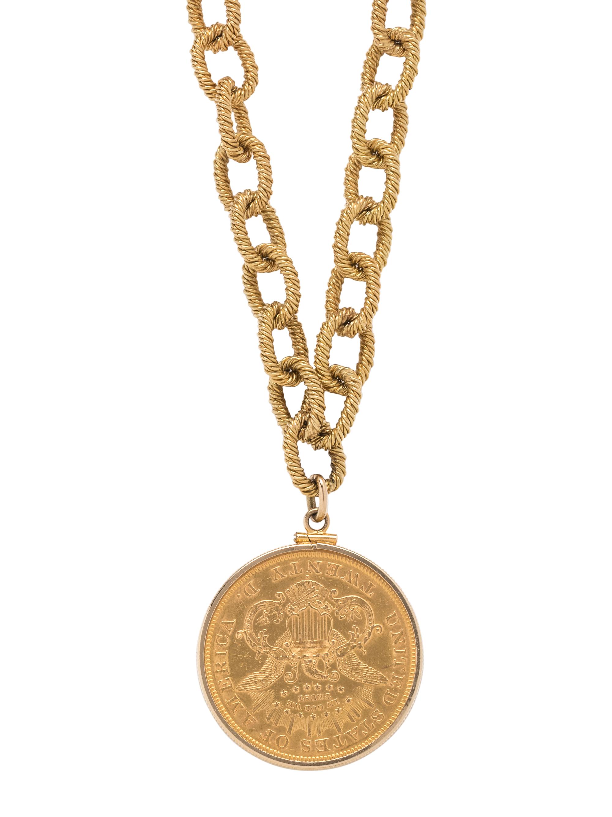 YELLOW GOLD AND COIN LONGCHAIN NECKLACE