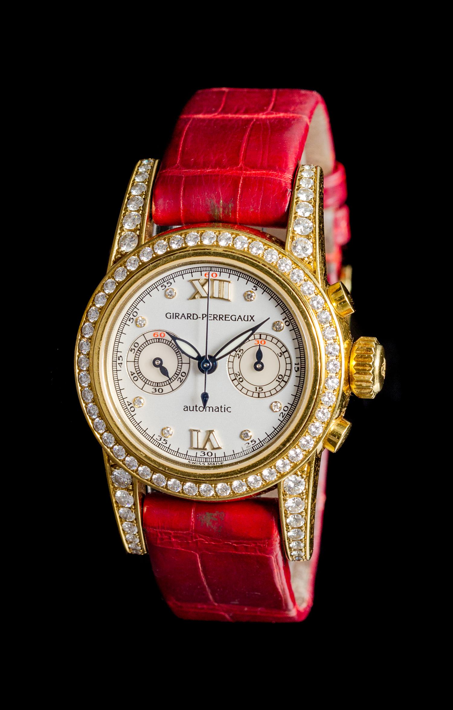 An 18 Karat Yellow Gold and Diamond Ref. 8046 Chronograph Wristwatch, Girard-Perregaux,