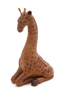 A Southeast Asian Woven and Painted Bamboo Figure of a Seated Giraffe Height 14 inches. — 20TH CENTURY
