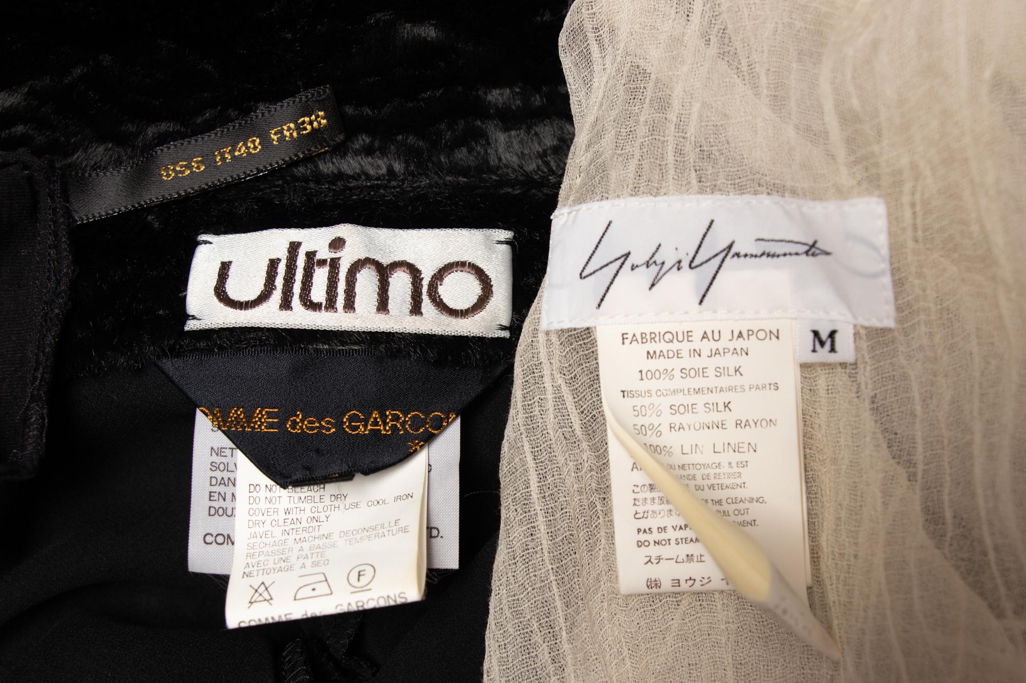 Yohji Yamamoto Jacket, One Comme des Garçons Jacket, and One Unmarked Dress