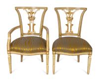 A Set of Ten Neoclassical Style Parcel-Gilt and Painted Dining Chairs — 20TH CENTURY