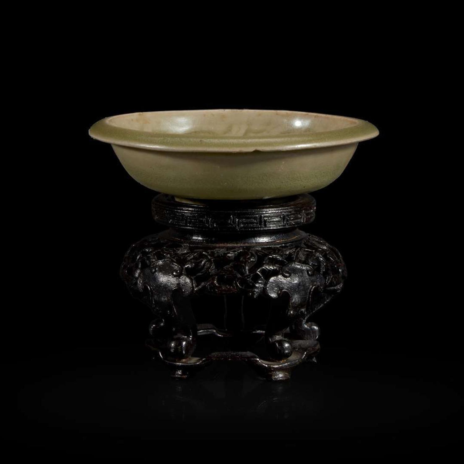 A small Chinese Yaozhou celadon molded brush washer 耀州窑印花小水洗 Northern Song/Jin Dynasty ????