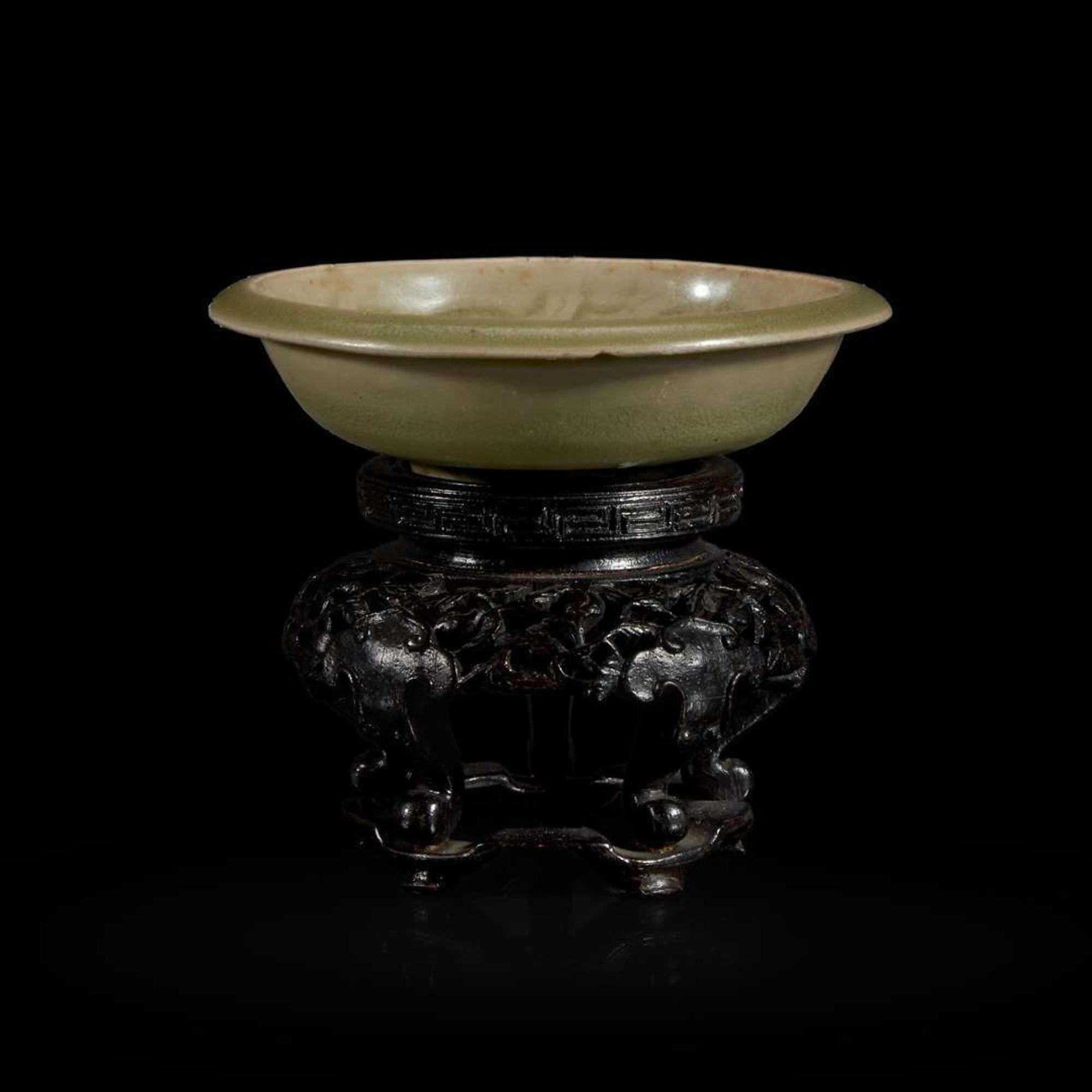 A small Chinese Yaozhou celadon molded brush washer 耀州窑印花小水洗 Northern Song/Jin Dynasty ????