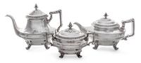 An American Silver Tea Service, Gorham Mfg. Co., Providence, RI, comprising a teapot, a coffee pot and a covered sugar monogrammed PBB,