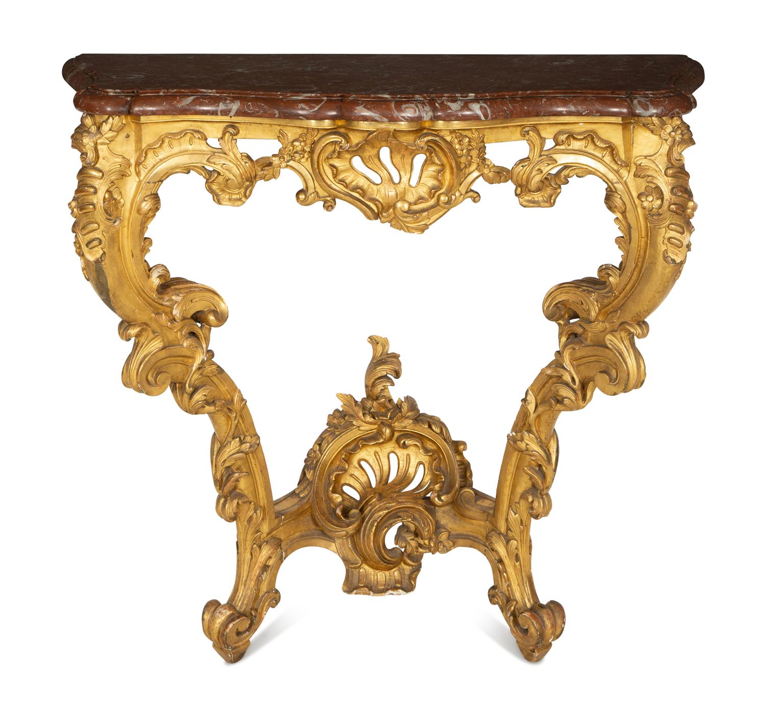 A Louis XV Giltwood and Marble Top Console Table