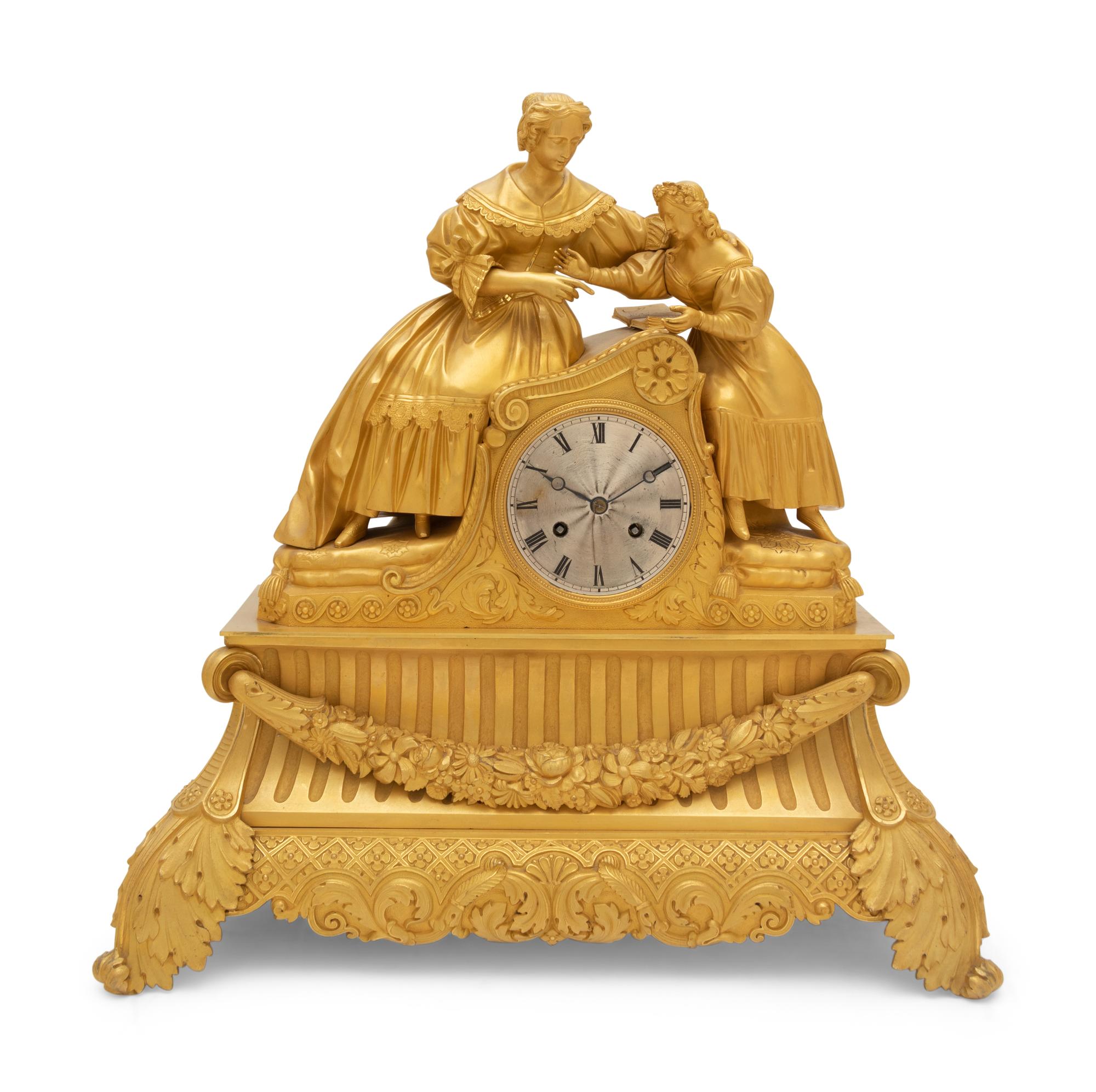 A Louis Philippe Gilt Bronze Figural Mantel Clock