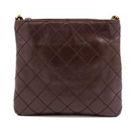 A Chanel Dark Brown Quilted Cross Body Bag, 7.5" H x 8.25" W; Strap drop: 19".