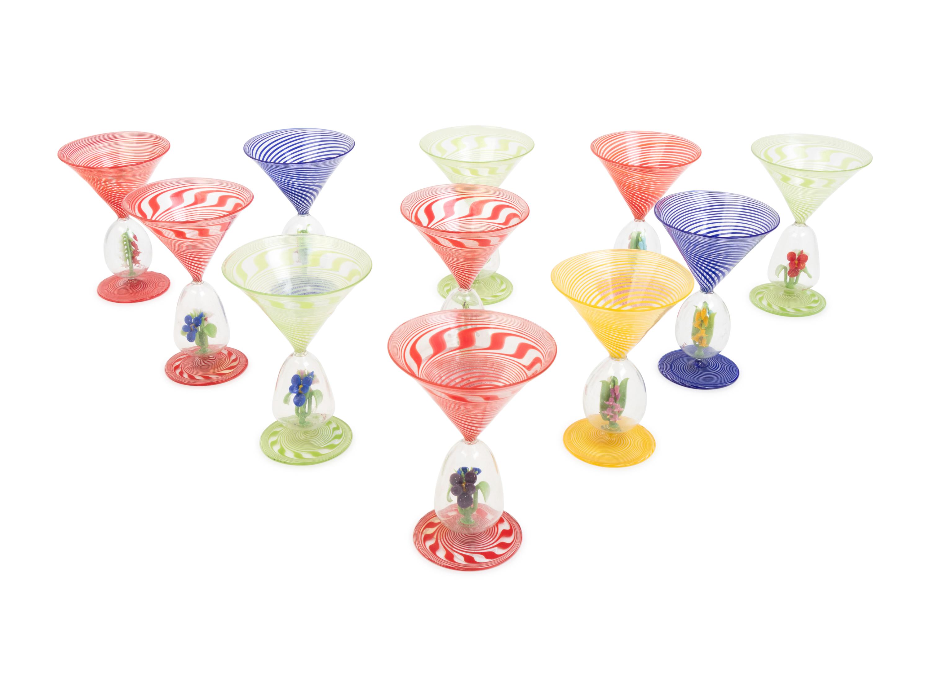 A Set of Eleven Murano Glass Cocktail Stems