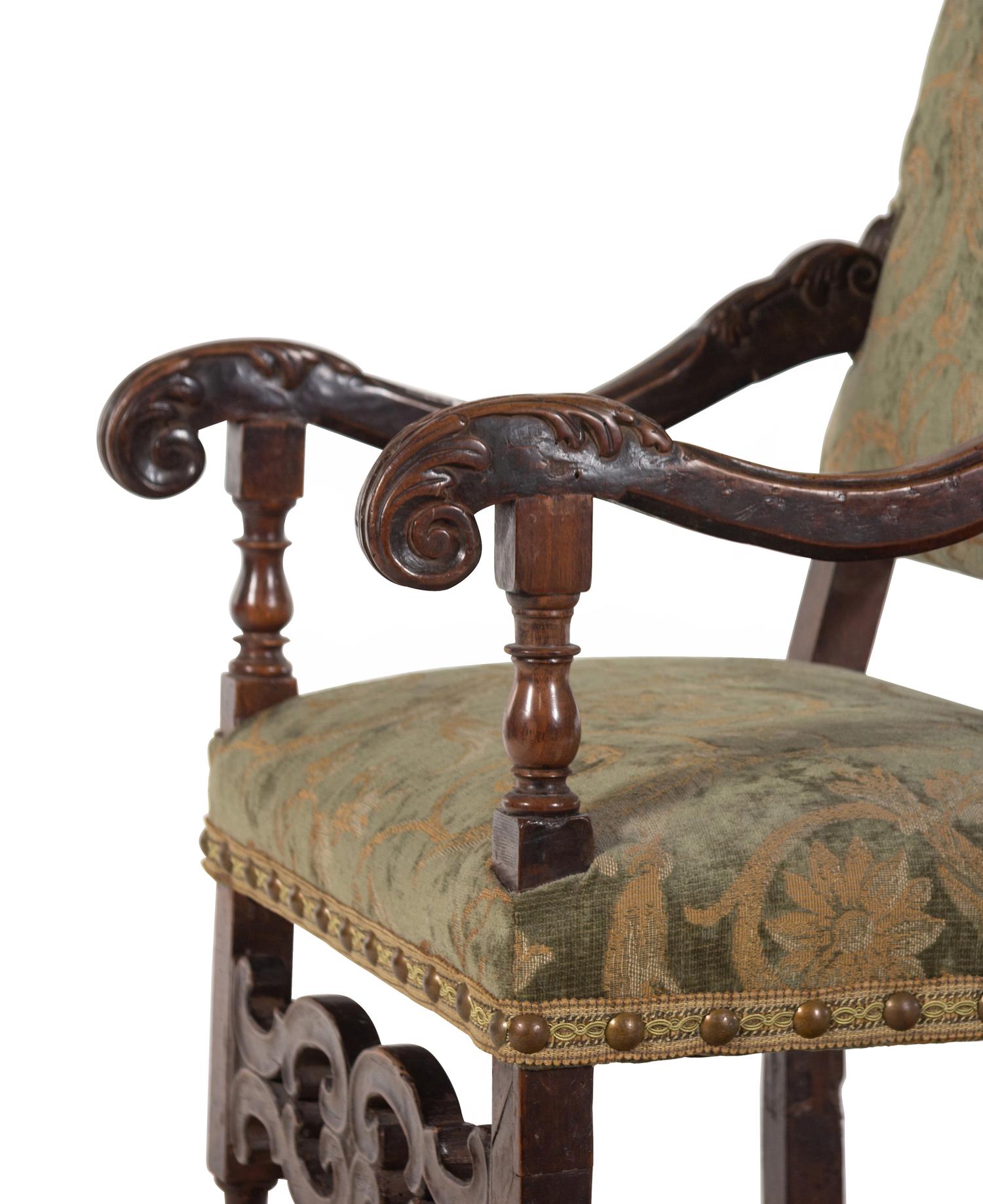 A Pair of William and Mary Style Walnut Armchairs