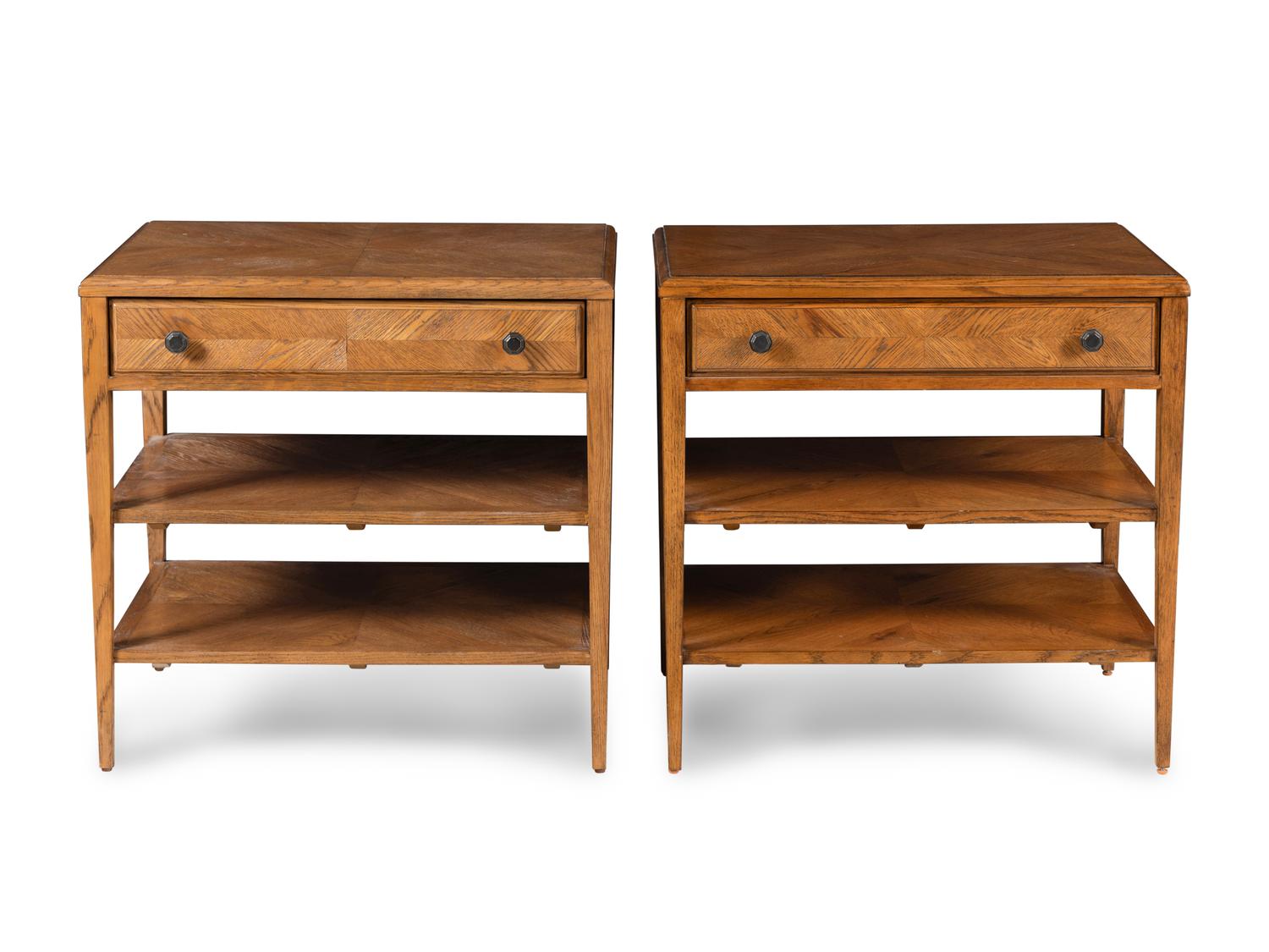 A Pair of Theodore Alexander Oak Nova Two-Tier Nightstands