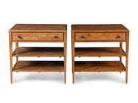 A Pair of Theodore Alexander Oak Nova Two-Tier Nightstands
