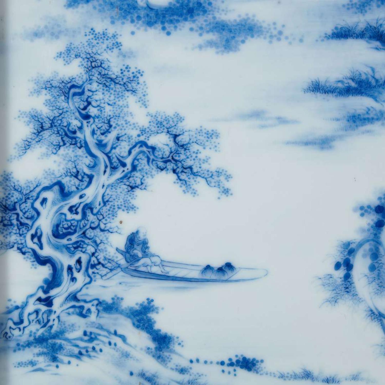 Two finely-painted Chinese blue and white porcelain panels 青花瓷板两件