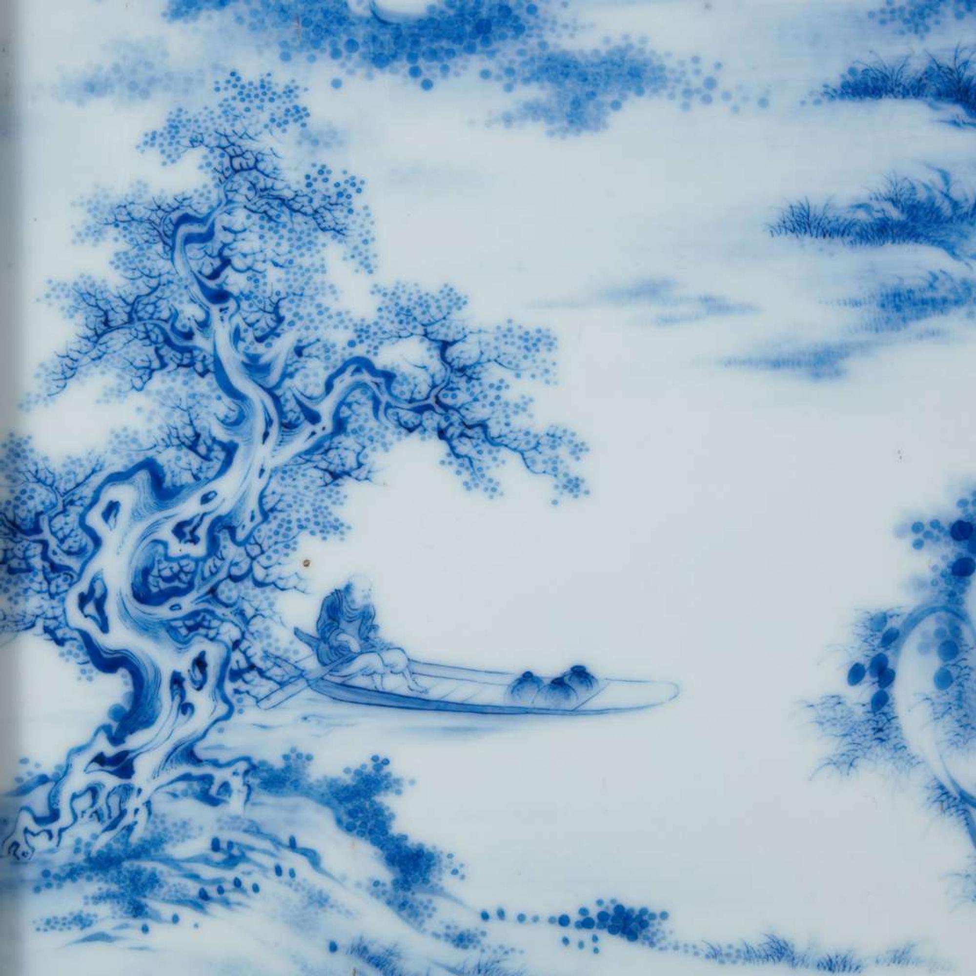Two finely-painted Chinese blue and white porcelain panels 青花瓷板两件