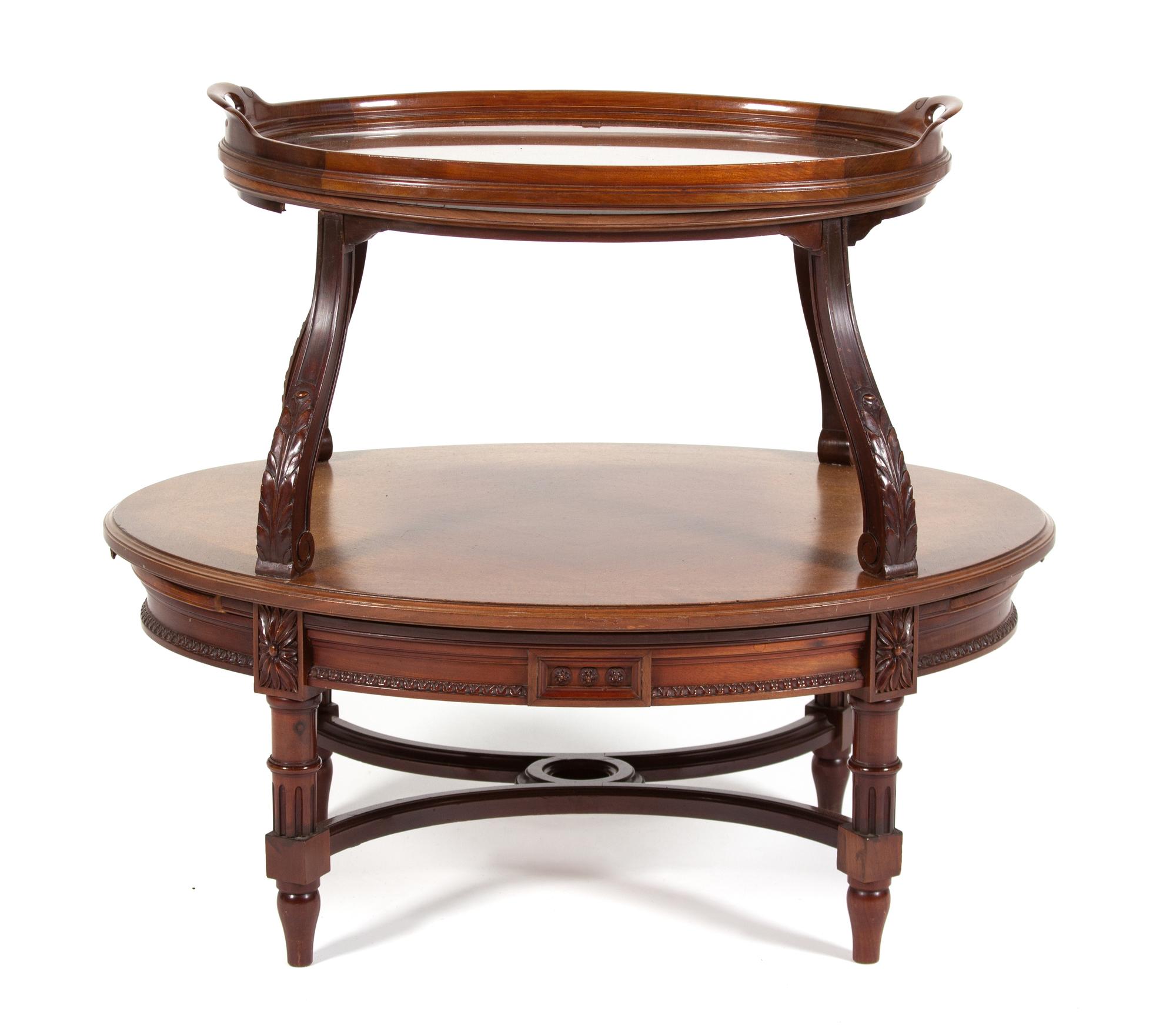 A Louis XVI Style Two-Tier Oval Occasional Table Height 26 x width 29 1/2 x depth 21 inches. — 20TH CENTURY