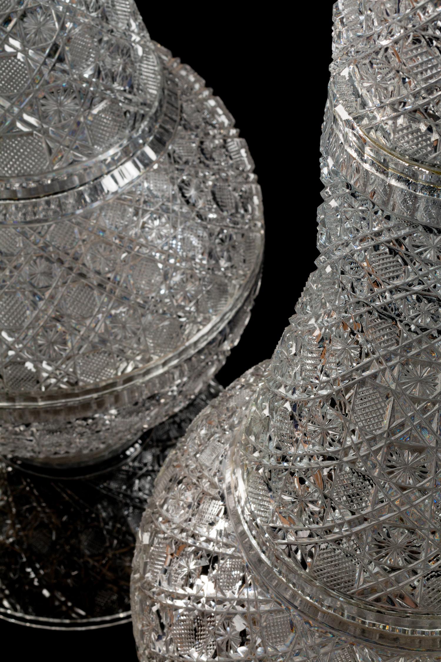 A Pair of Monumental Cut-Glass Urns