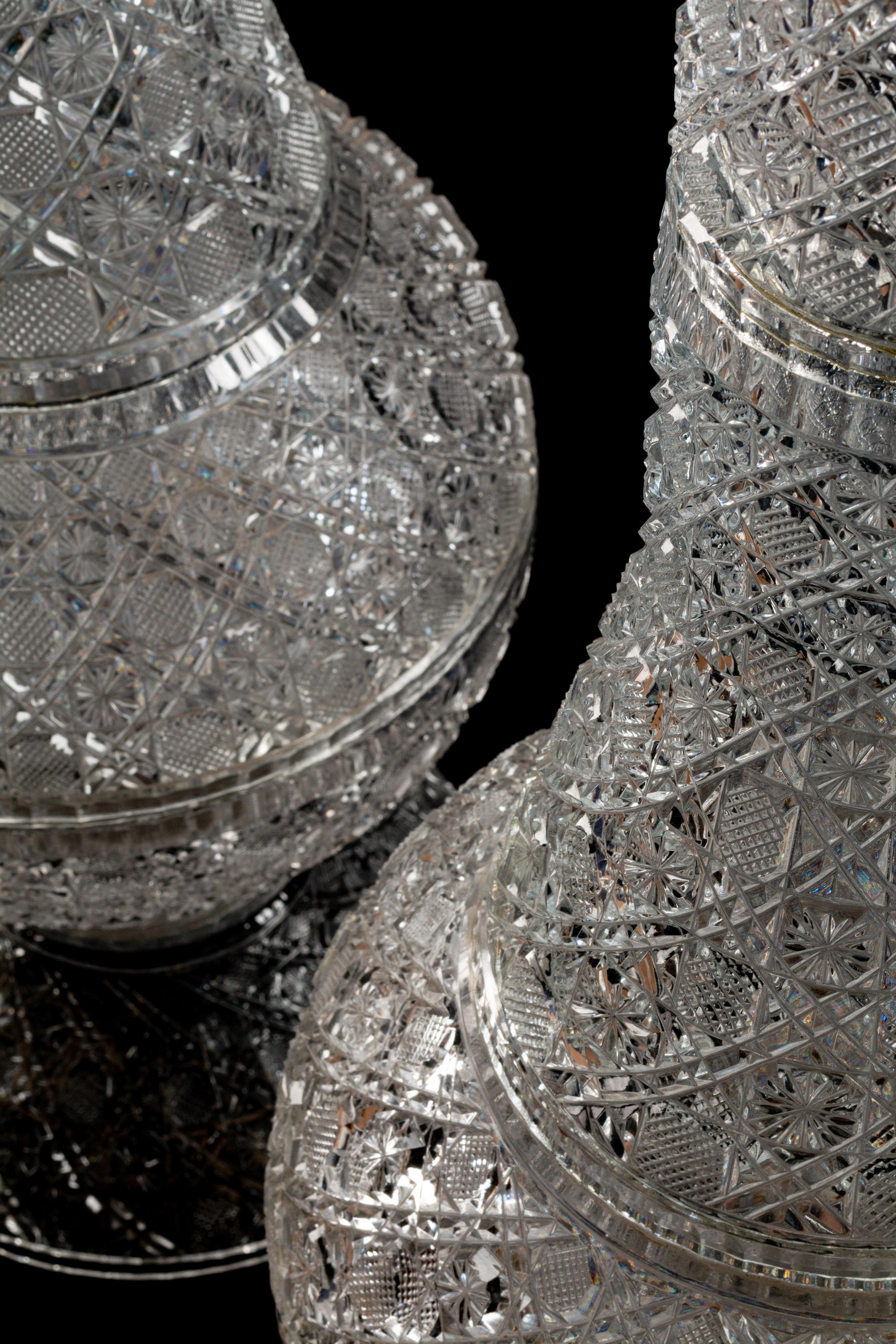 A Pair of Monumental Cut-Glass Urns