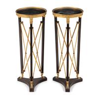 A Pair of Empire Style Gilt Bronze and Steel Marble-Top Side Tables