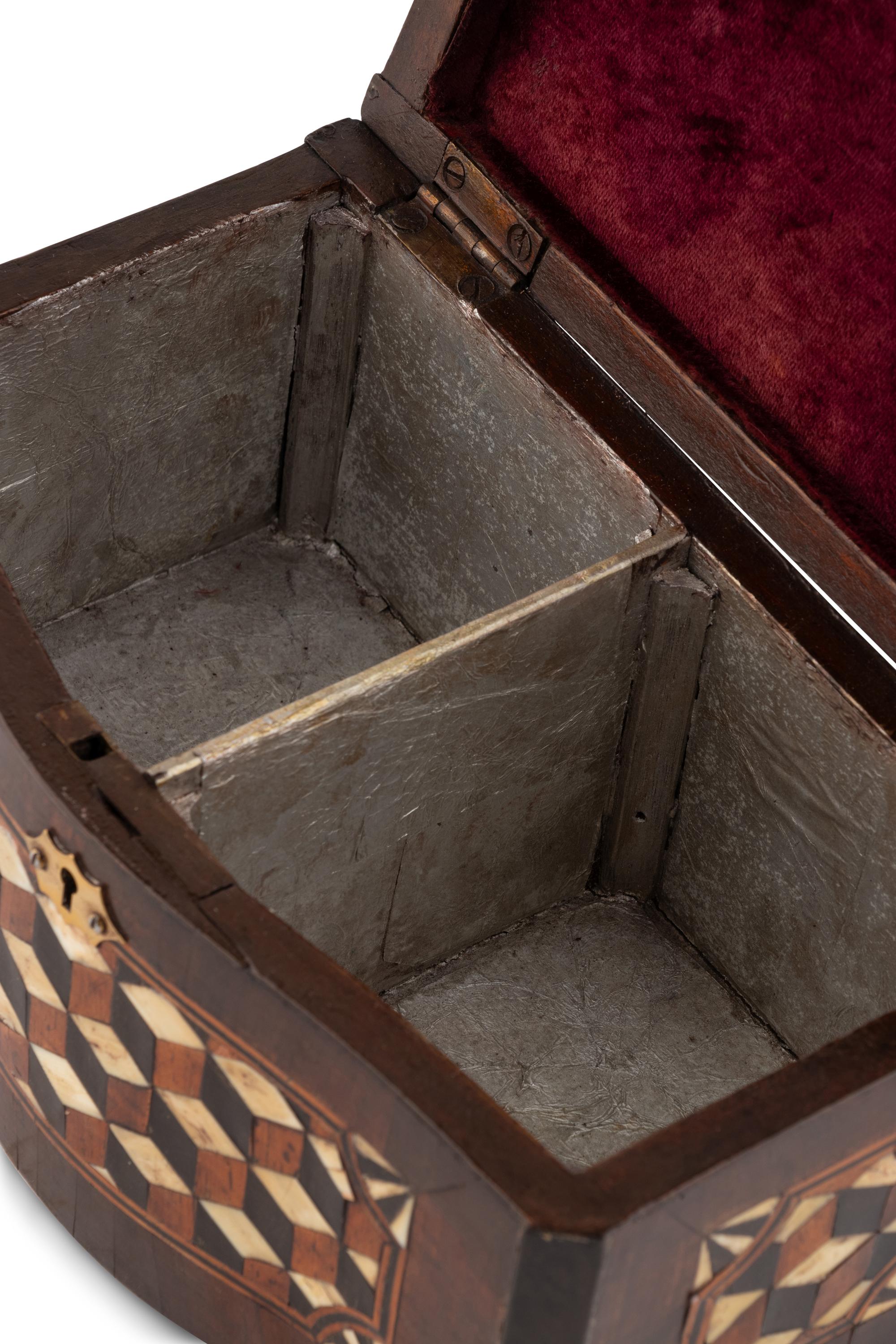 An Italian Walnut and Ebony Parquetry Tea Caddy