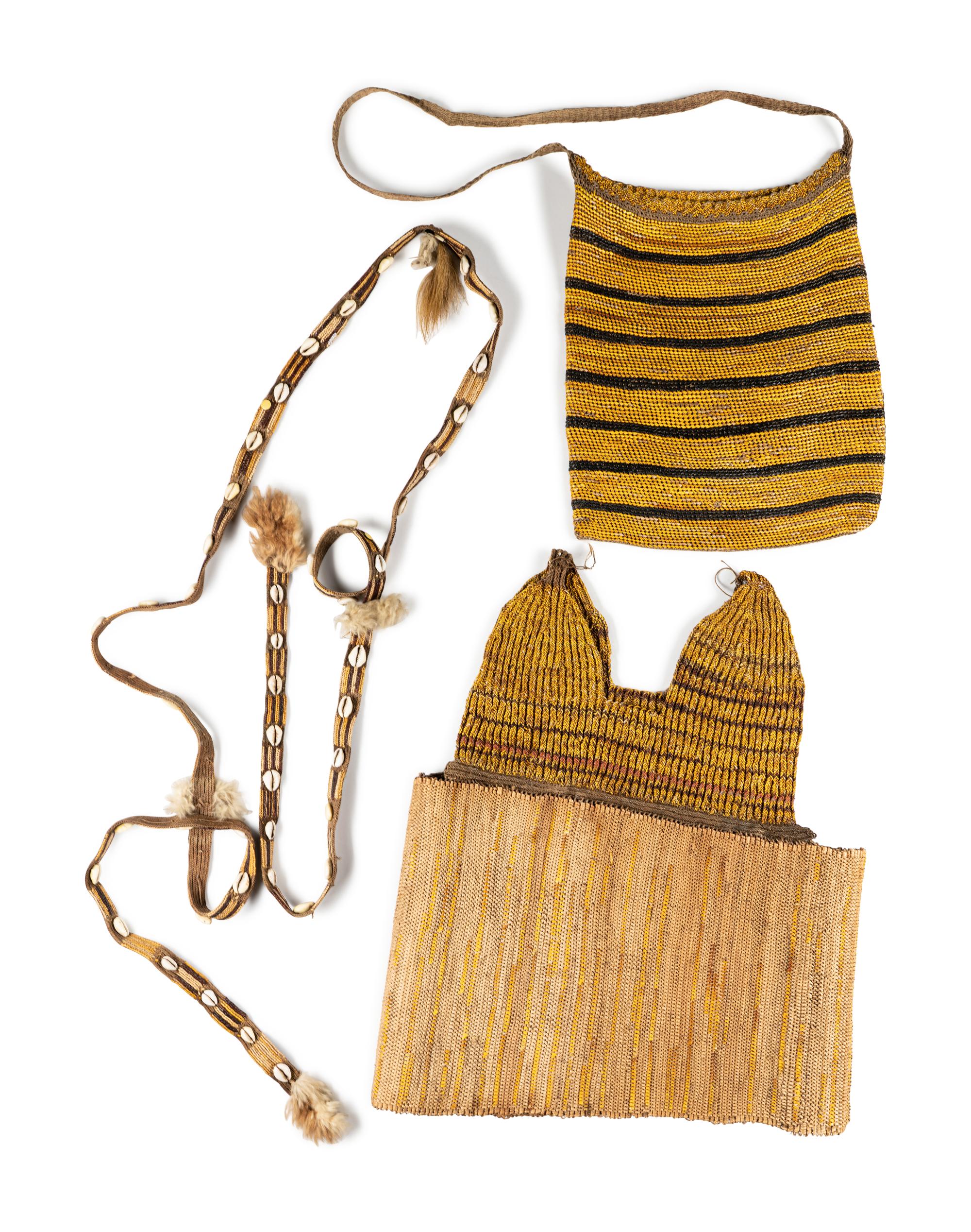 Two Asmat Woven Fiber Bags and a Wealth Belt