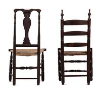 Two Turned and Brown Painted Rush-Seat Side Chairs