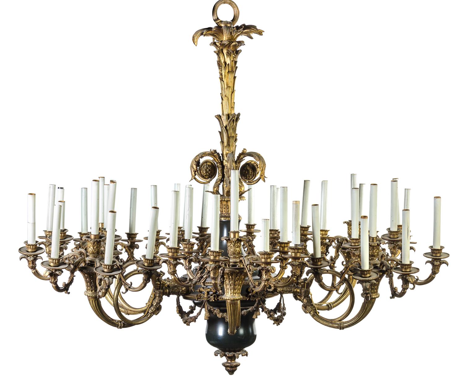 A Louis XVI Style Gilt Bronze and Tole Forty-Two Light Chandelier Diameter 55 inches. — EARLY 20TH CENTURY