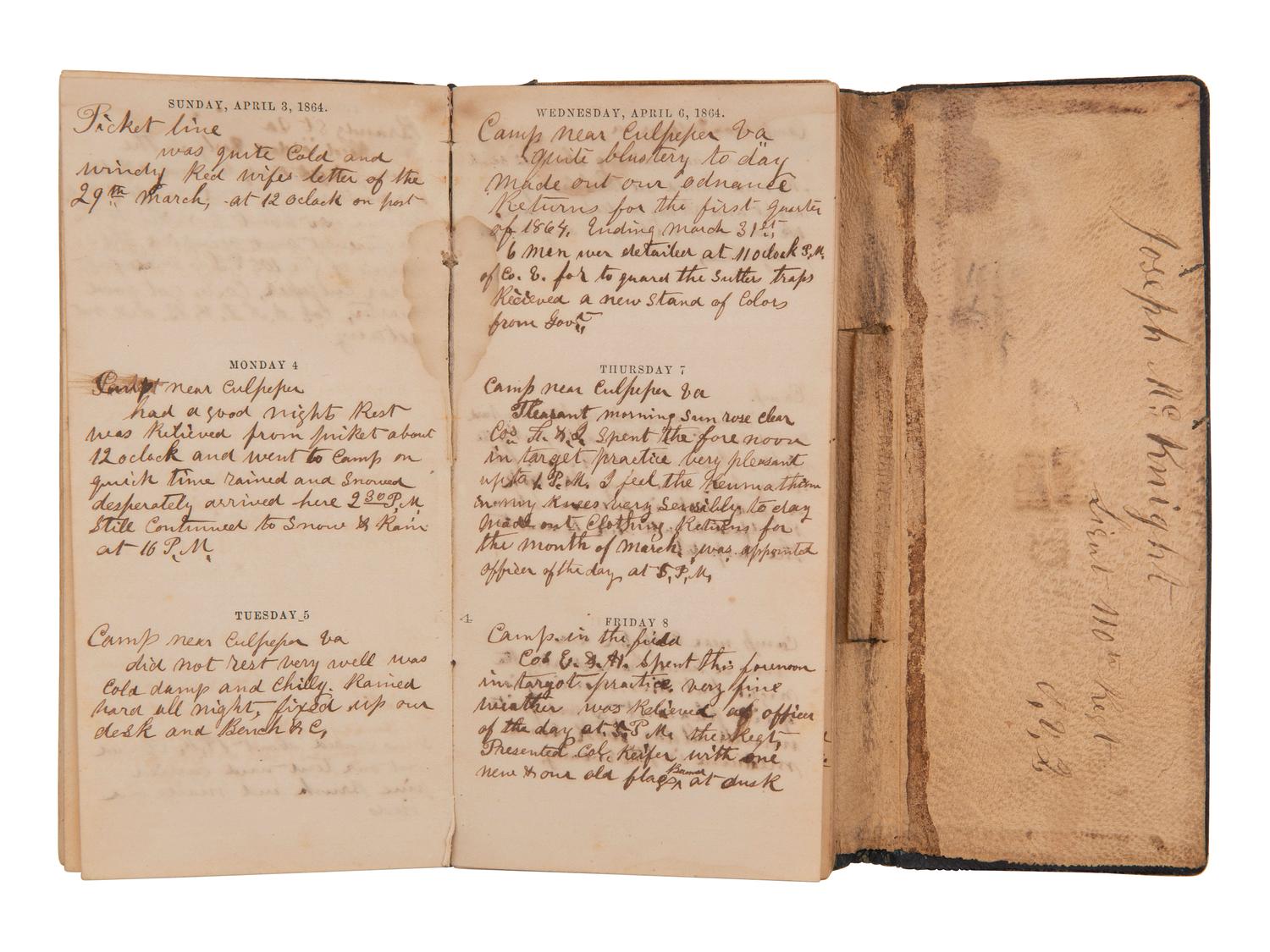 [FLAGS] -- [CIVIL WAR]. Group featuring a 35-star flag and the 1864 pocket diary of Captain Joseph McKnight, Co. E, 110th Ohio Volunteer Infantry, DOW following the Battle of the Wilderness.