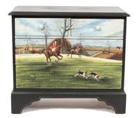 An Equestrian Theme Painted Chest of Drawers Height 32 x width 36 x depth 18 inches. — 20TH CENTURY