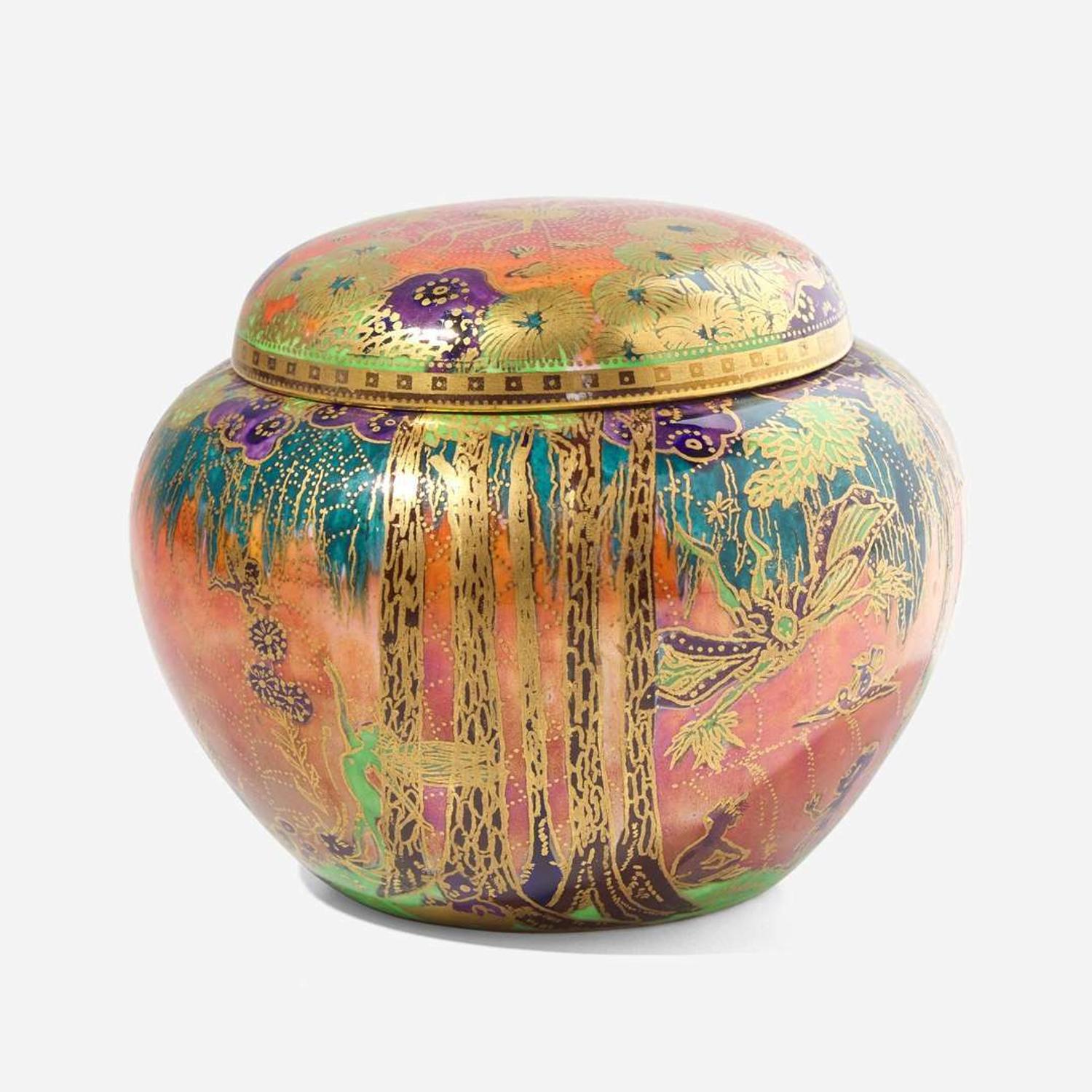 A Small Wedgwood Fairyland Lustre Malfrey Pot and Lid UK, circa 1925