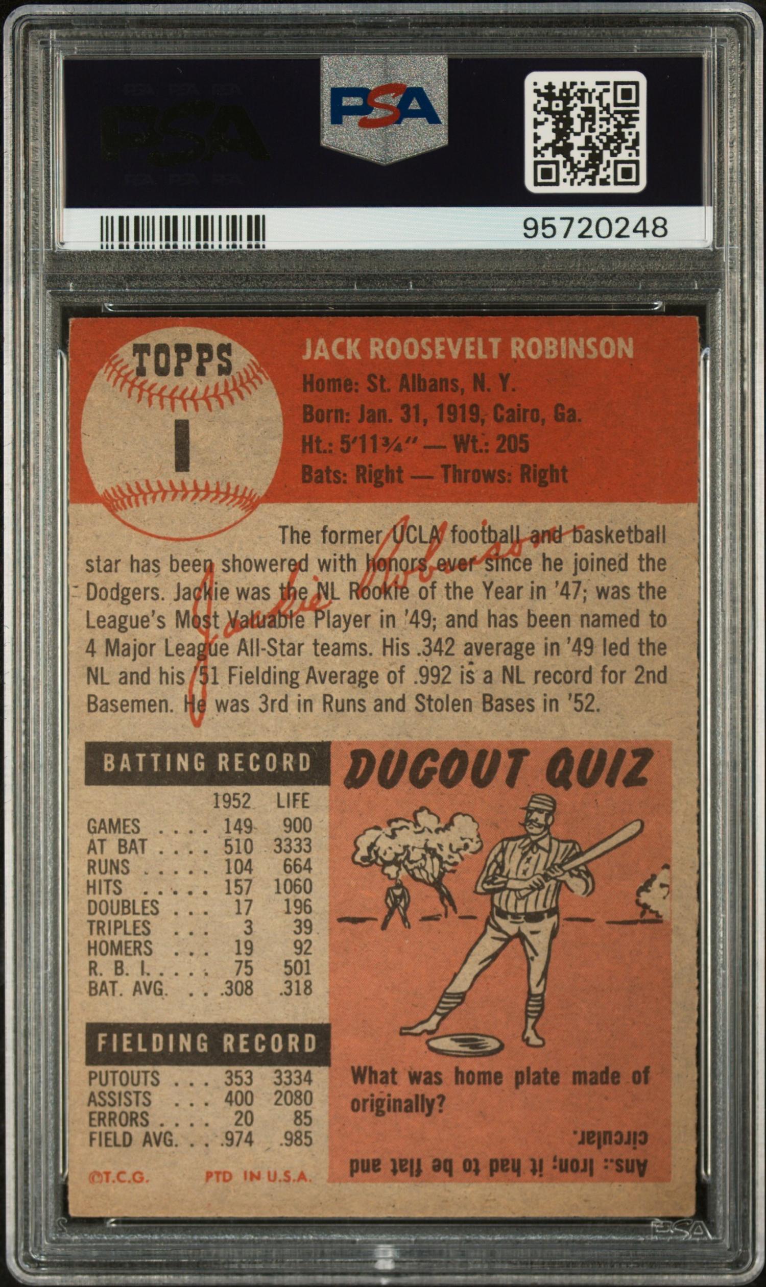 A 1953 Topps Jackie Robinson Baseball Card No. 1 (PSA 5 EX)