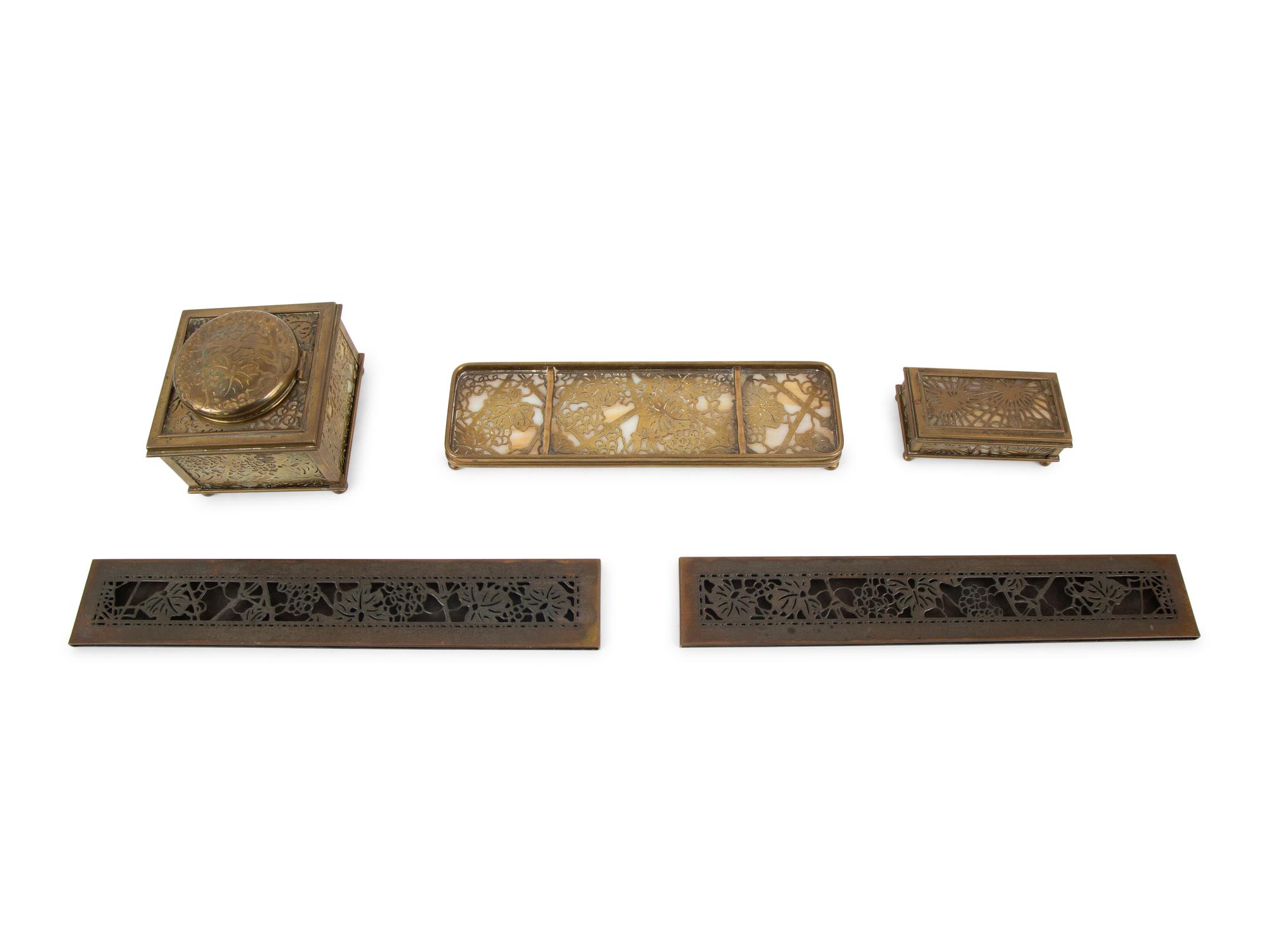 Four Tiffany Studios Bronze Desk Accessories