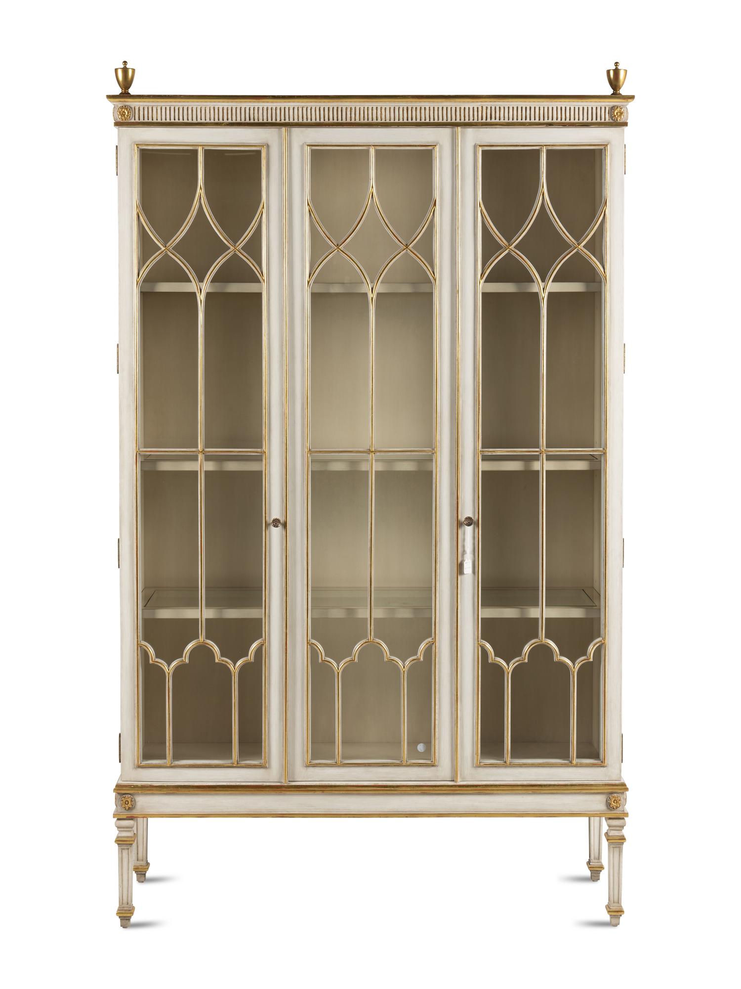 A Louis XVI Style Painted and Parcel Gilt Bookcase