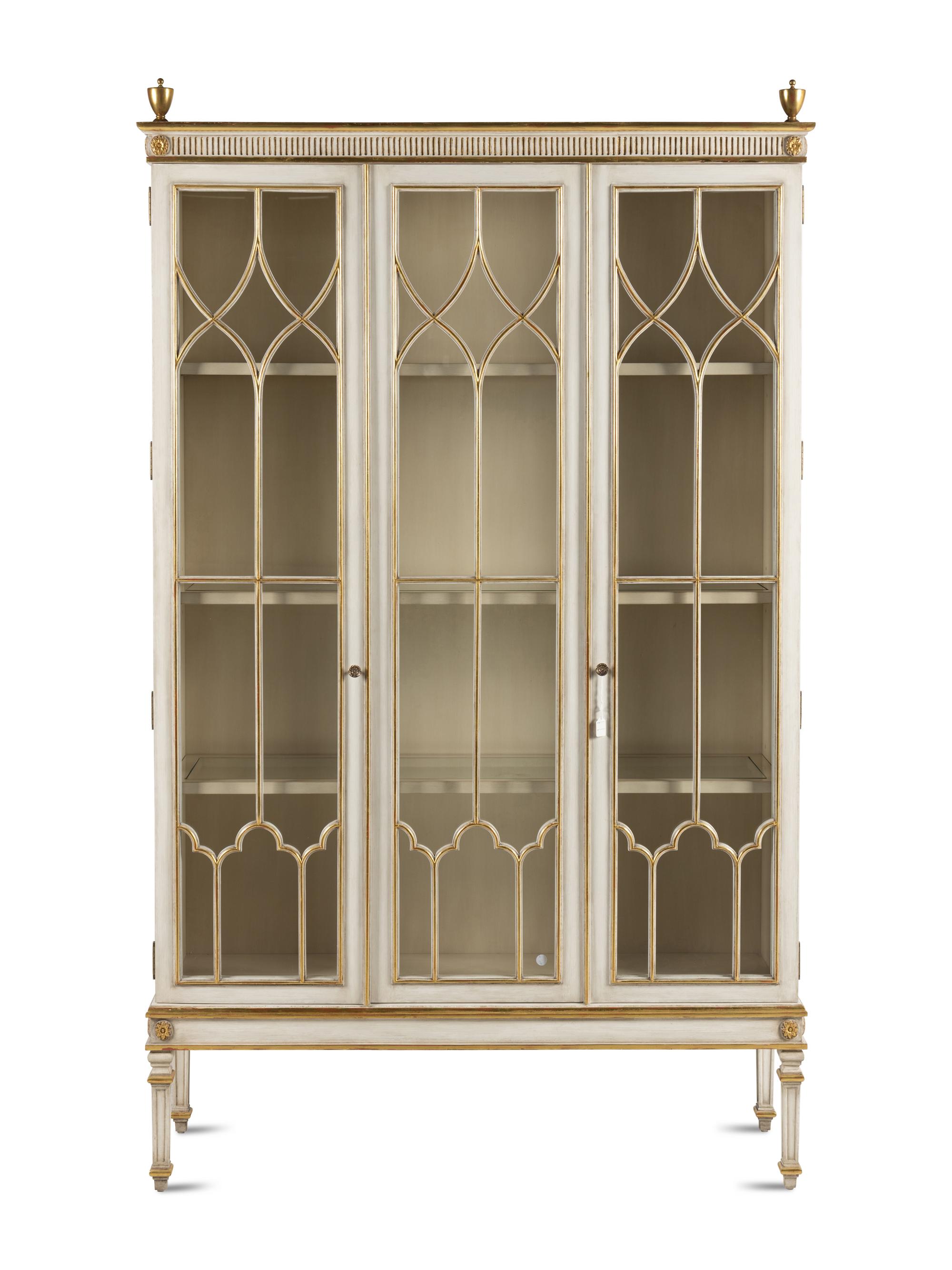 A Louis XVI Style Painted and Parcel Gilt Bookcase