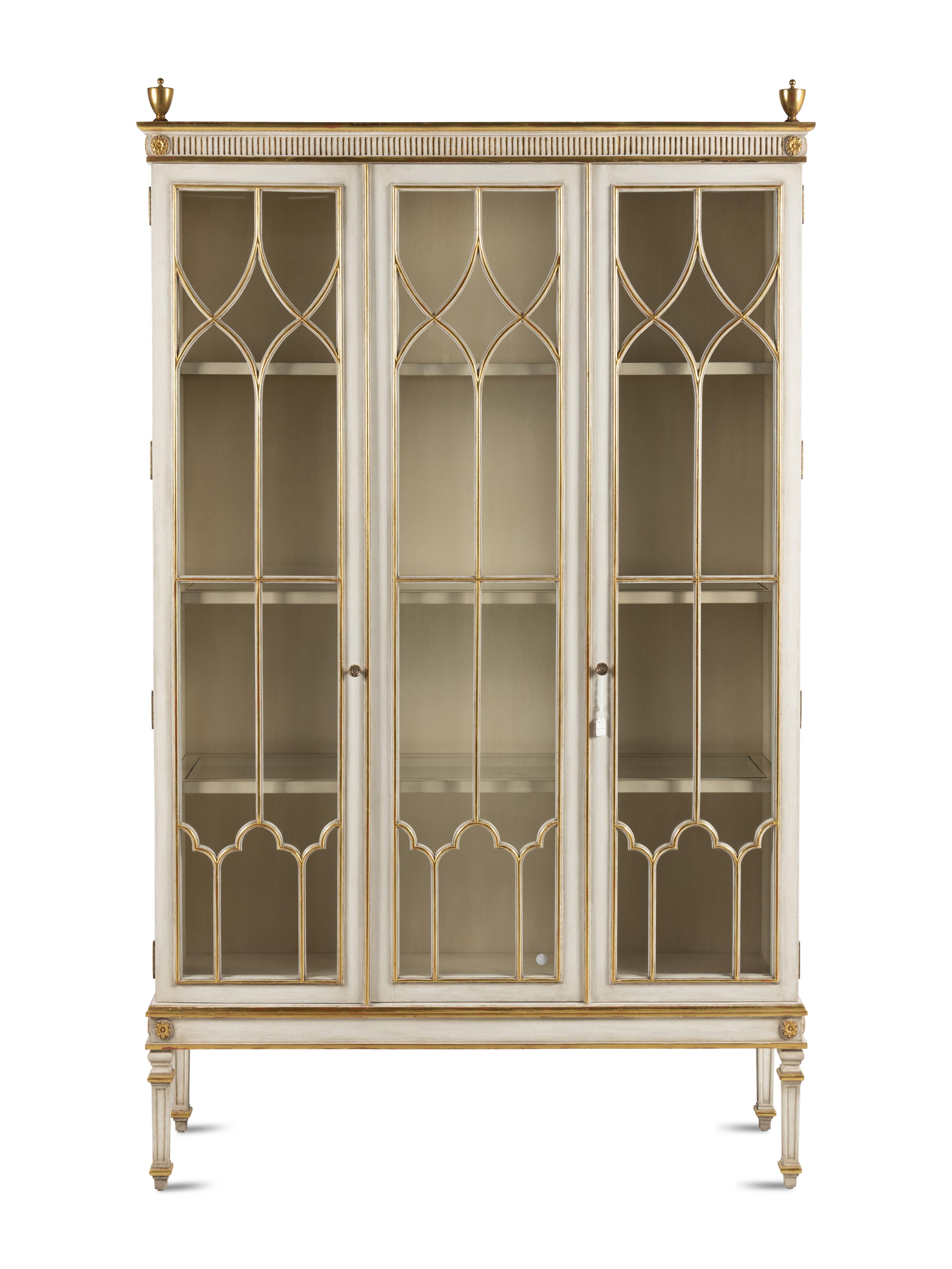 A Louis XVI Style Painted and Parcel Gilt Bookcase