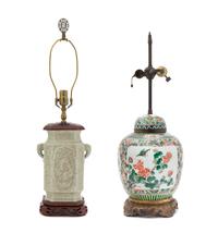 Two Porcelain Vases Height of taller 25 3/4 inches overall.