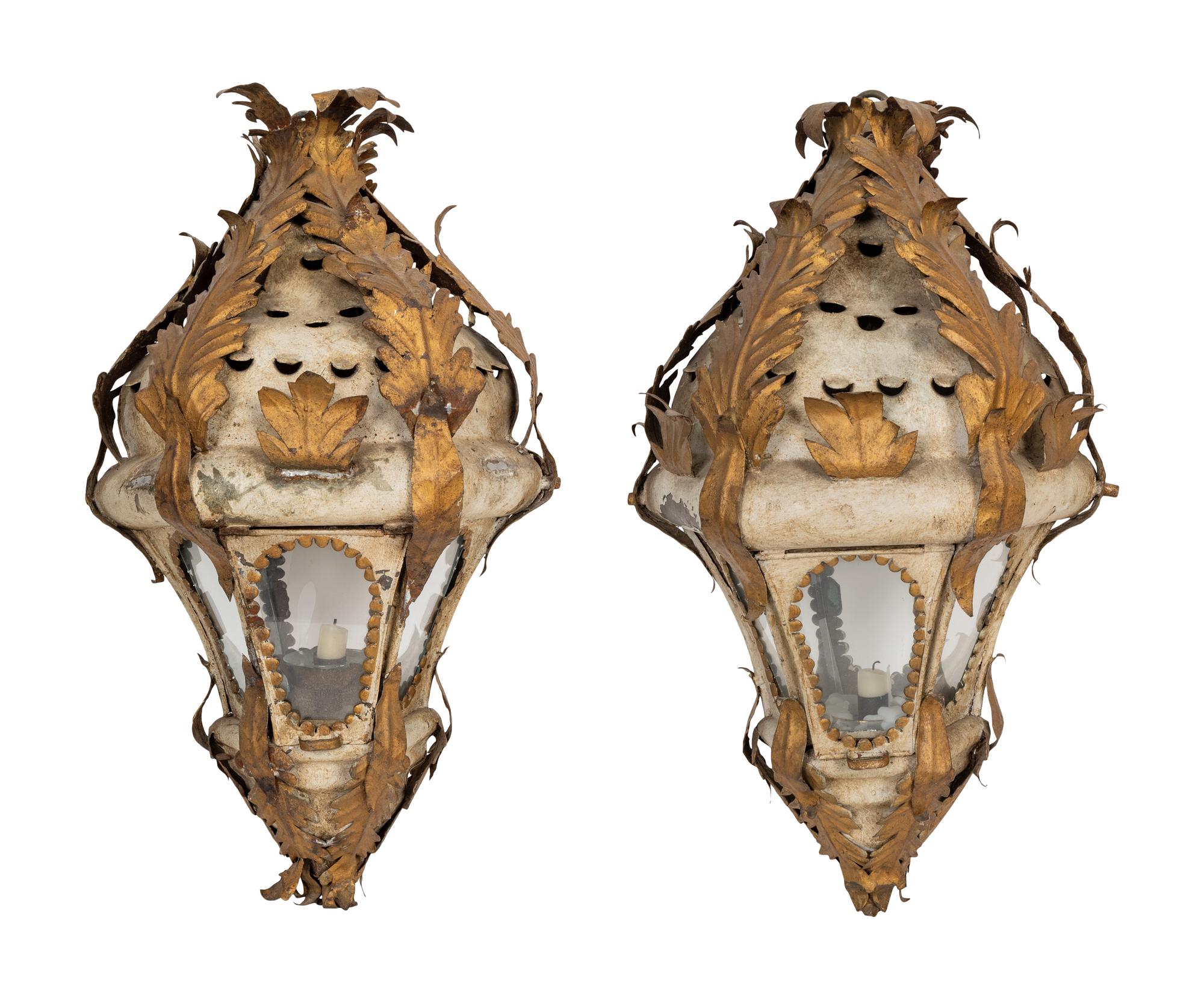 A Pair of Italian Tole Peinte Gondola Lanterns