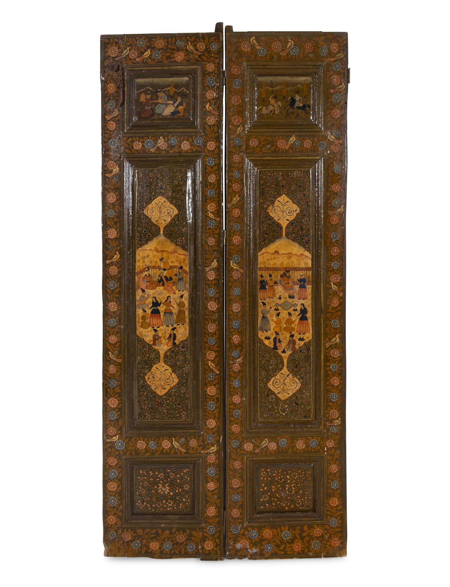 Two Pairs of Persian Painted Door Panels