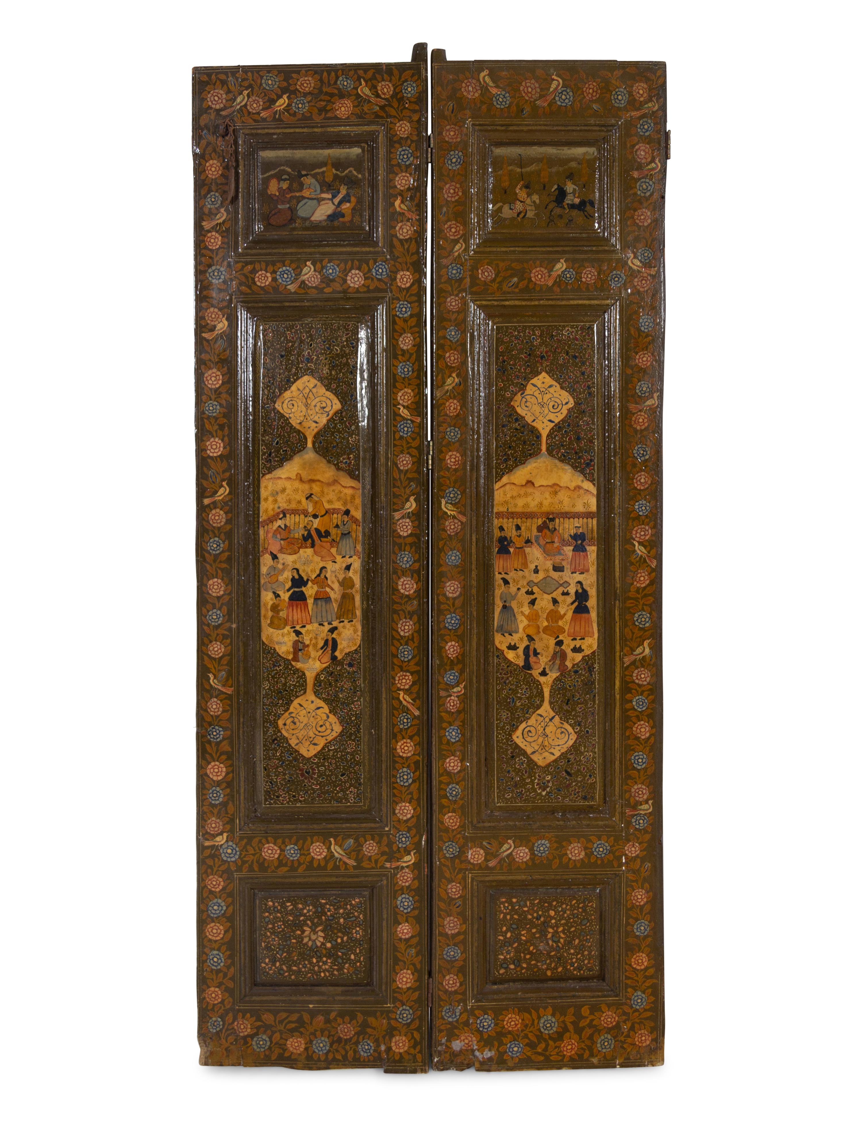Two Pairs of Persian Painted Door Panels