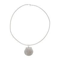 White Gold and Diamond Shell Pendant Necklace