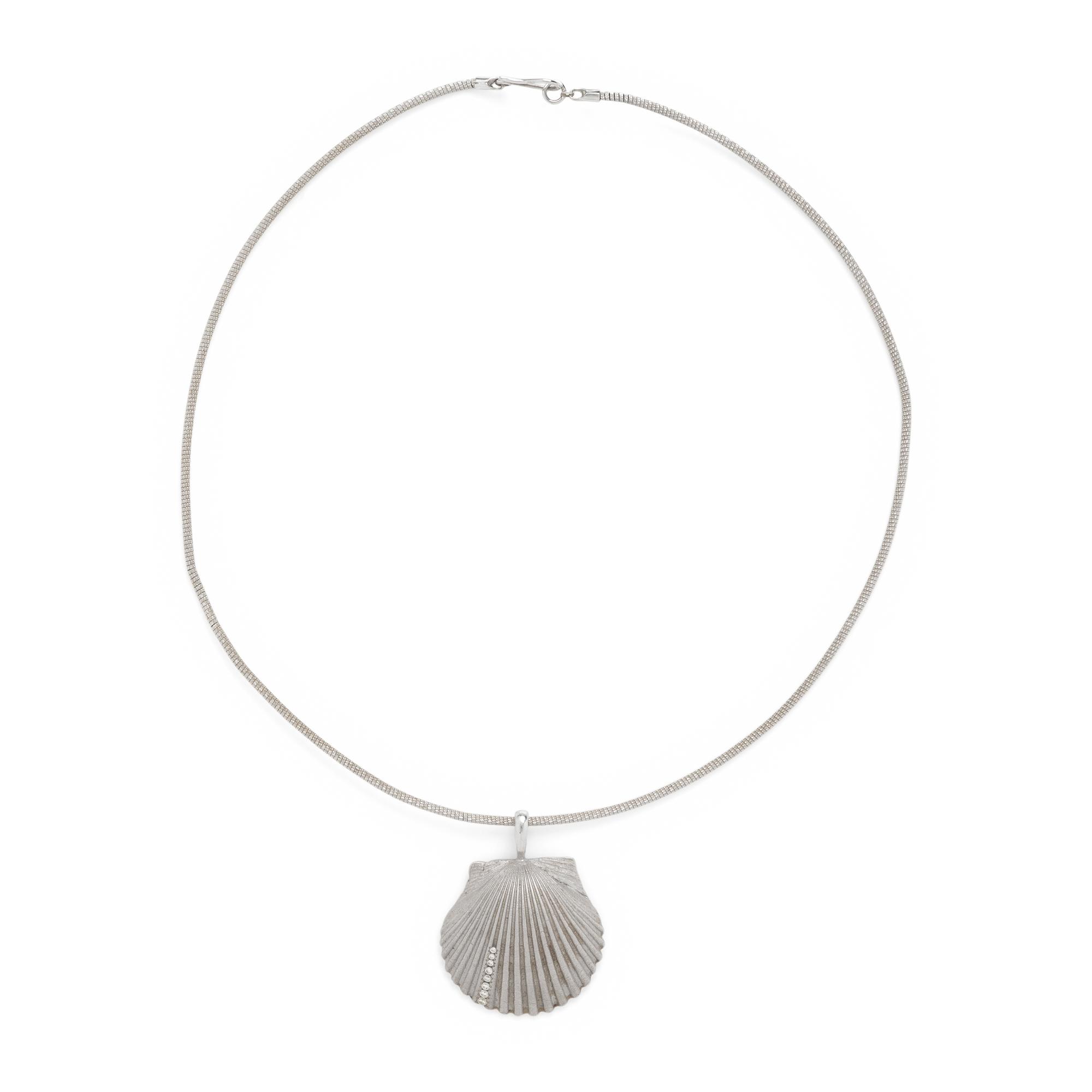 White Gold and Diamond Shell Pendant Necklace