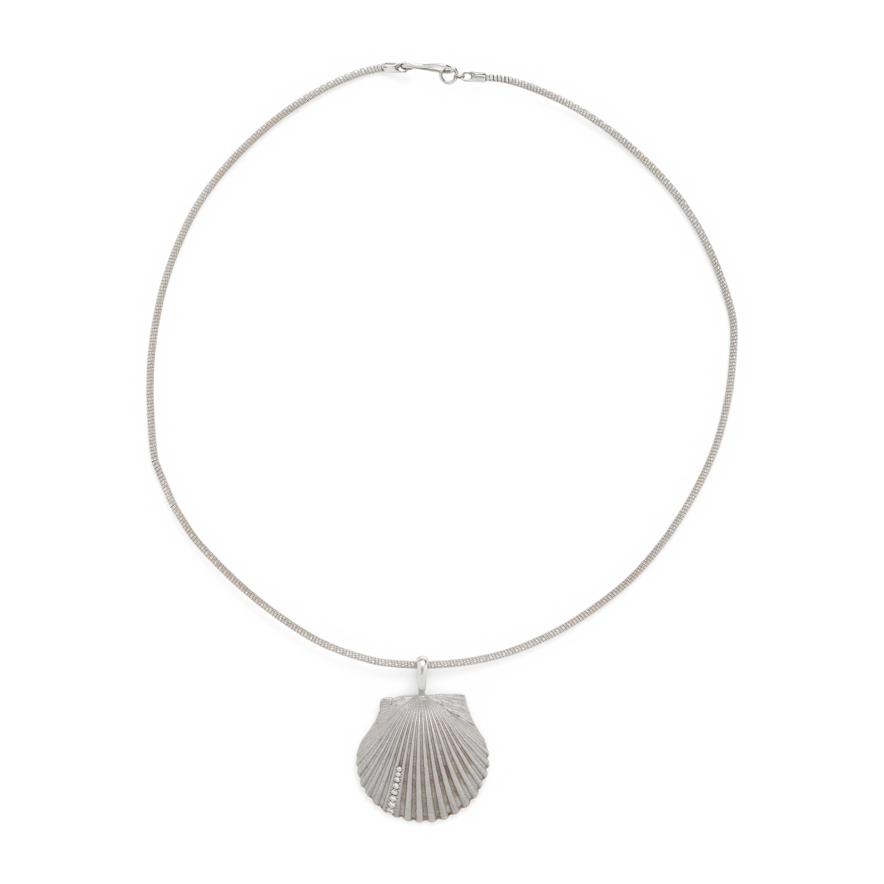 White Gold and Diamond Shell Pendant Necklace