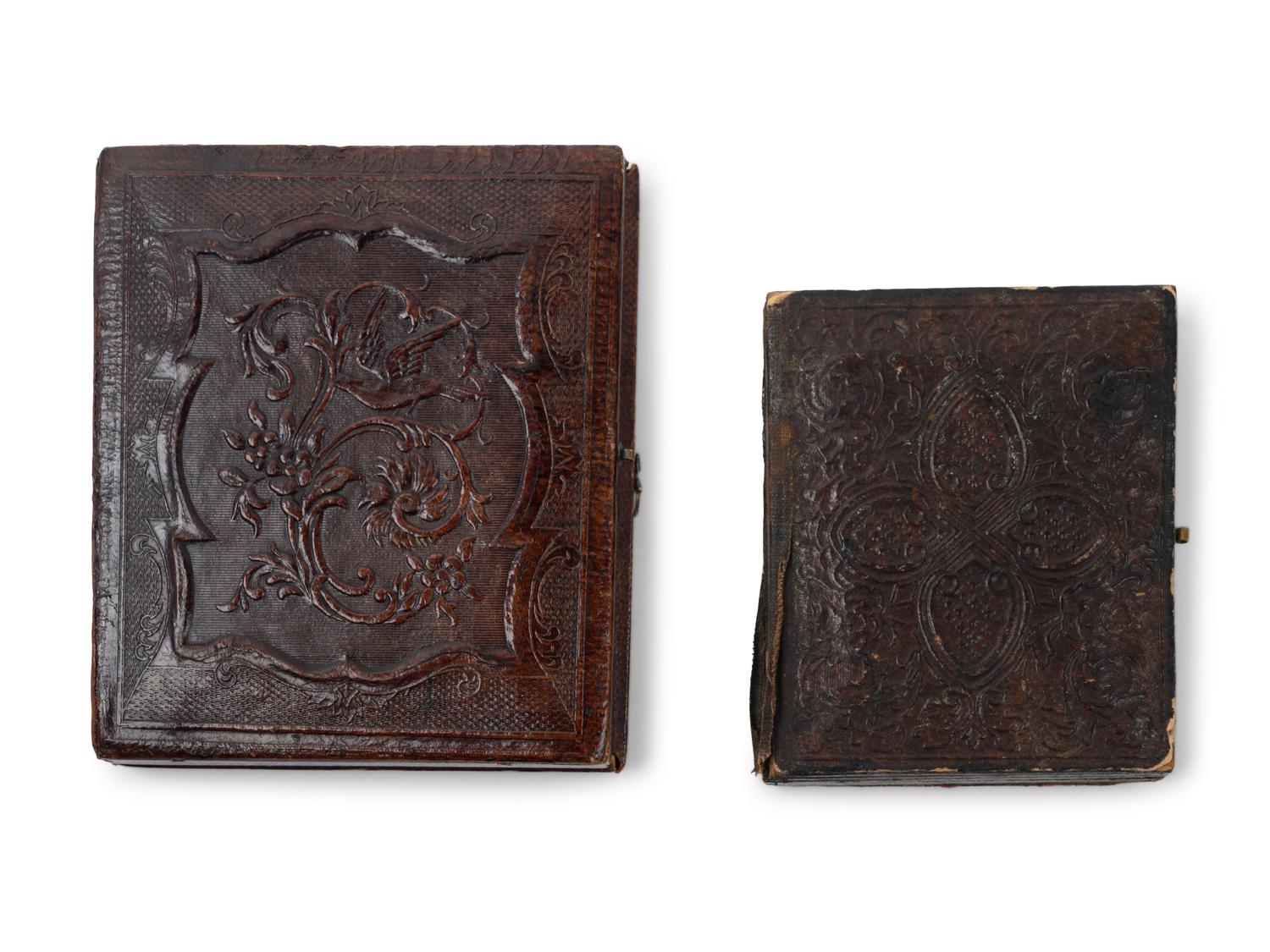 Two Seated Soldier Cased Tintypes with Gilt Embellishment