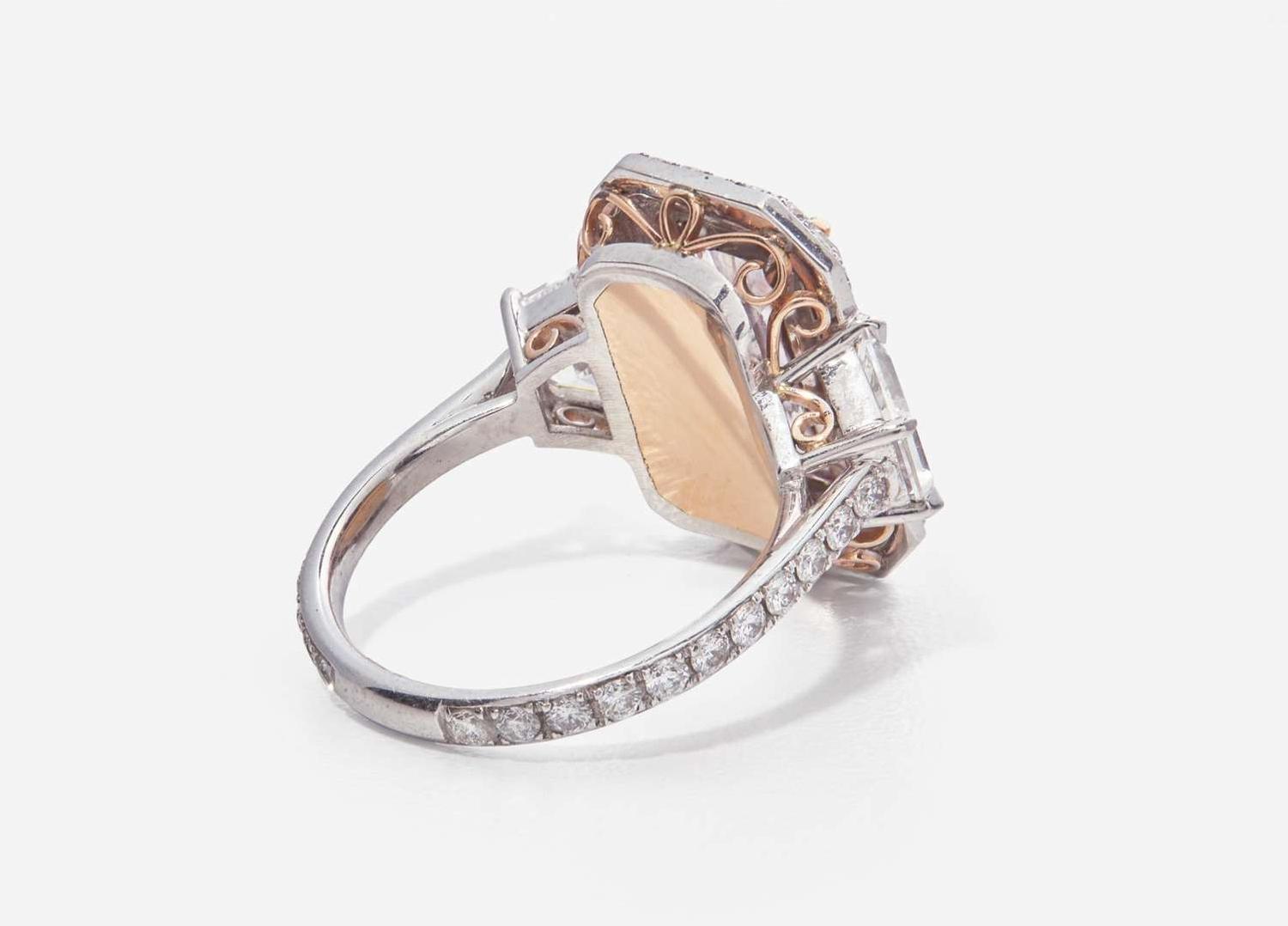 A Platinum, Rose Gold, Pink Diamond, and Diamond Ring